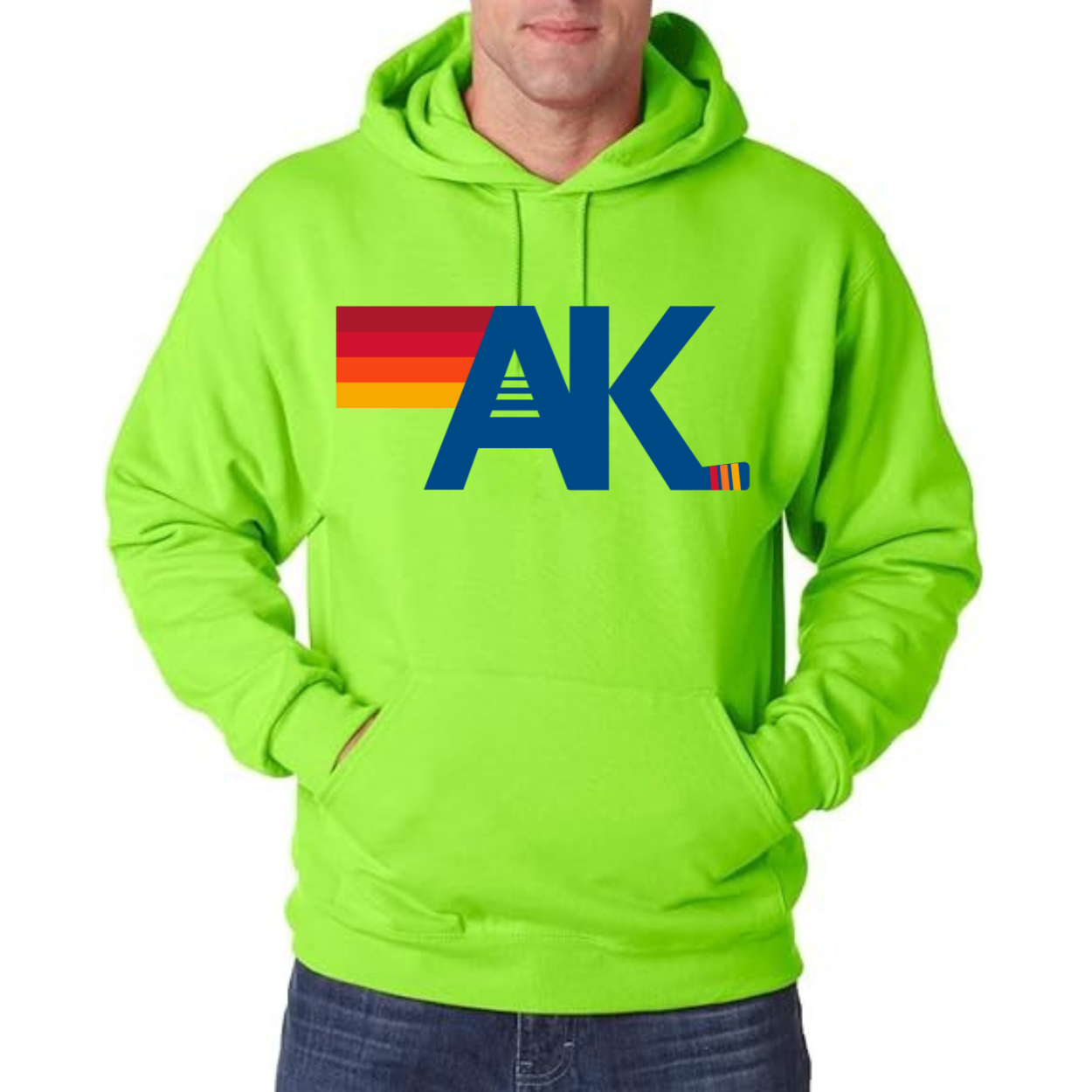 AK Hockey Nation Hoodie Adult Large Print Race Green