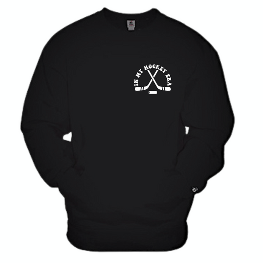 Hockey Eras Relaxed Fit Crewneck Adult Black W/ Pocket Full Print