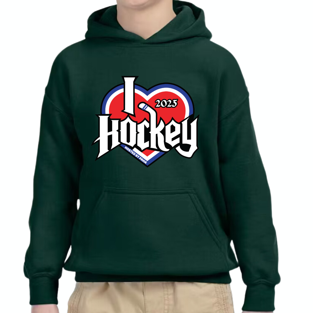 I Heart Hockey Basic Hoodie 2025 Youth Dark Green