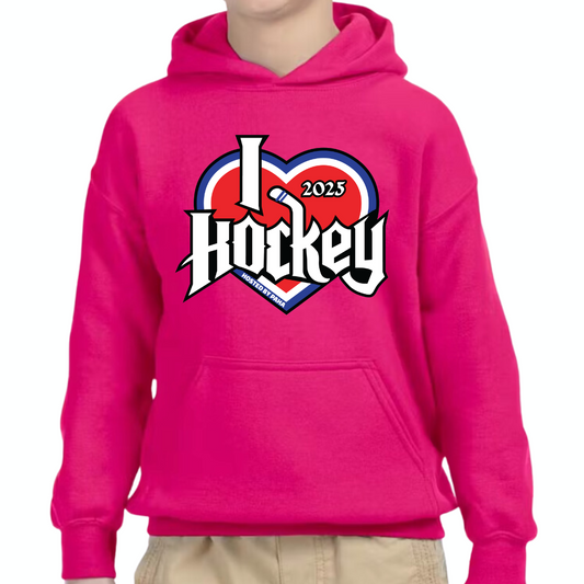 I Heart Hockey Basic Hoodie 2025 Youth Pink